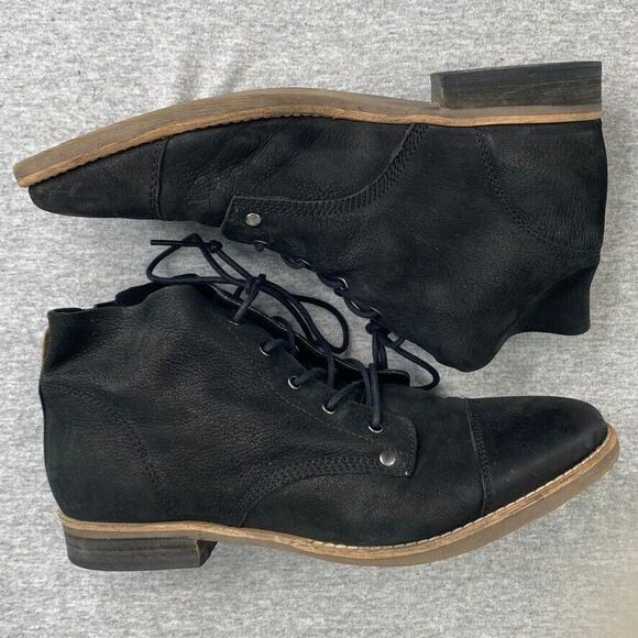 Diba Booties Womens 9.5M Black Leather Eli Boots Combat Lace Up Cap Toes - Picture 7 of 11